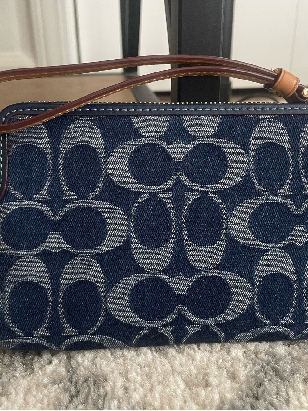 Coach Denim Signature wristlet w cherry charm - Picture 2 of 3